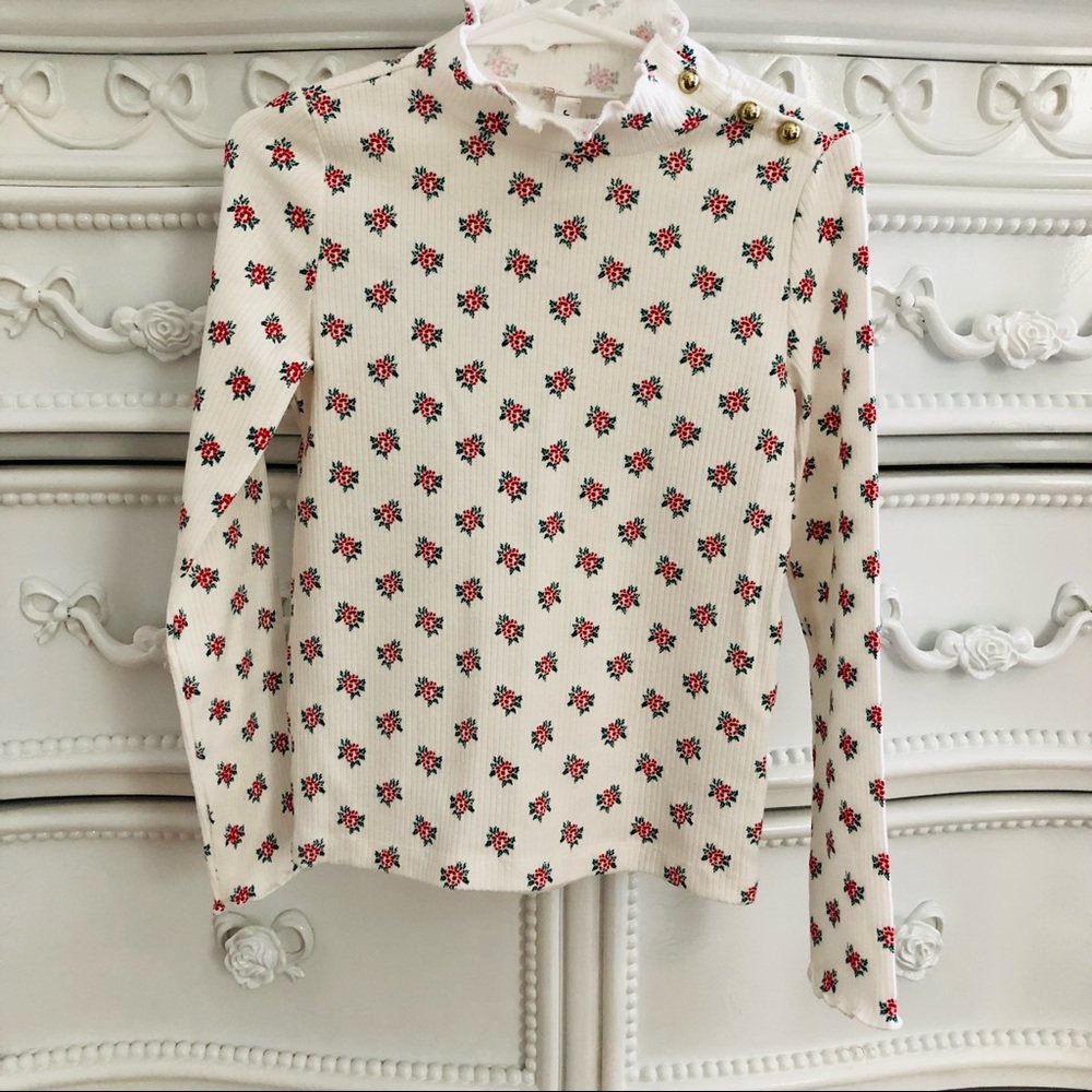 Awesome Janie and Jack long Sleeve Ruffle neck girls rose top size 5